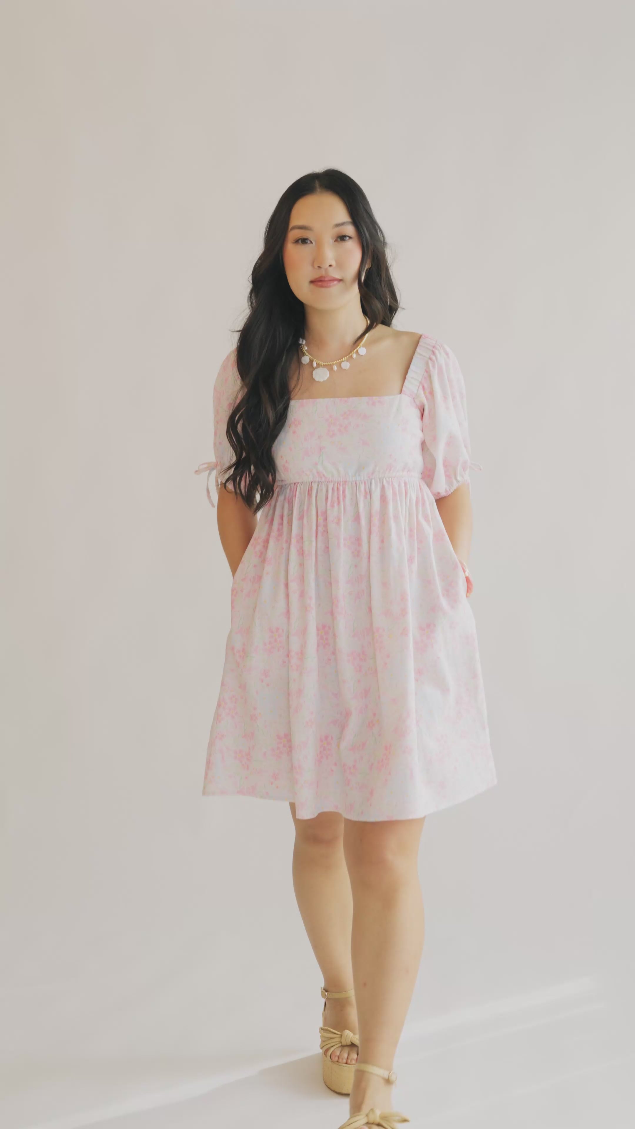 Maybell Dress | Women's Pink Floral Babydoll Dress with Pockets